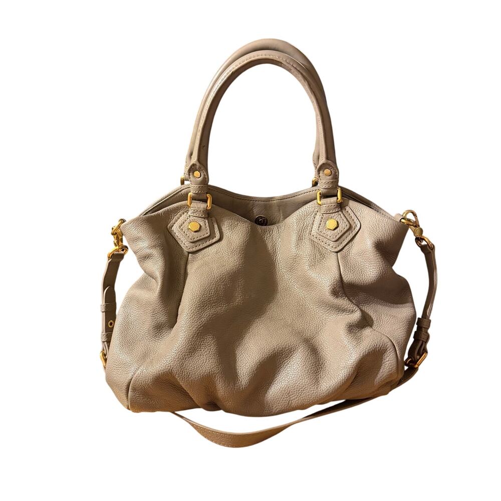 Marc by Marc Jacobs taupe pebbled leather satchel gold hardware crossbody  bag - Picture 9 of 16